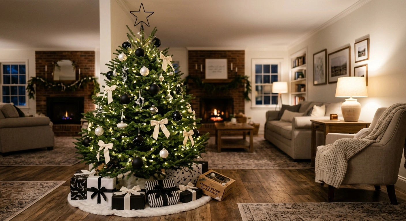 black and white christmas tree